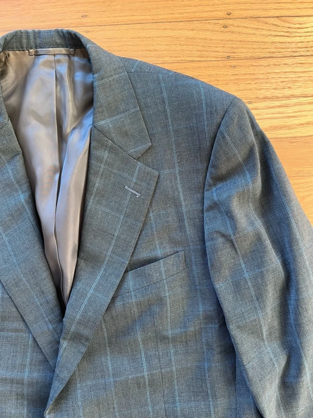 Hickey Freeman Plaid Windowpane Gray Suit Jacket Sport Coat Blazer Men’s 44